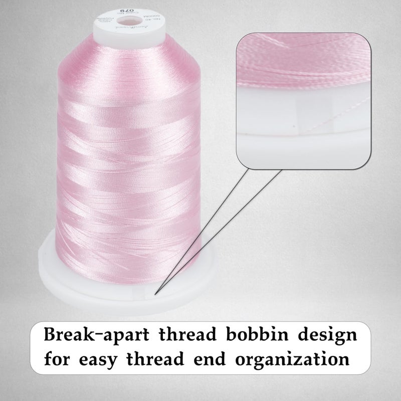 simthread Trilobal Polyester Thread – 5000M (5500yds) No.40 – Super Sheen, Tangle-Free – Built-in Thread Lock Spool – Compatible with Brother, Singer, Janome & More, Salmon Pink-079 - Image 2